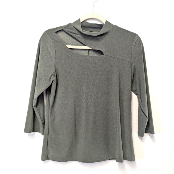 AUW Tops - A.U.W Cut Out Neckline Olive Green Top Stretch Knit Bodycon S Mock Neck